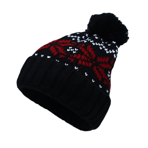 Knit Fairs Isle Nordic Bobble Pom Beanie Hat