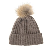 Wool Ribbed Knitted Beanie Hat Slouchy Bobble Pom AC5476