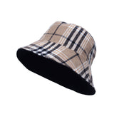 Cotton Plaid Bucket Hat Reversible Winter Check Cap