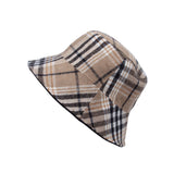 Cotton Plaid Bucket Hat Reversible Winter Check Cap HMB1380