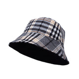 Cotton Plaid Bucket Hat Reversible Winter Check Cap HMB1380
