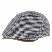 Winter Tweed Houndstooth Newsboy Hat Faux Leather Brim Flat Cap SL3019